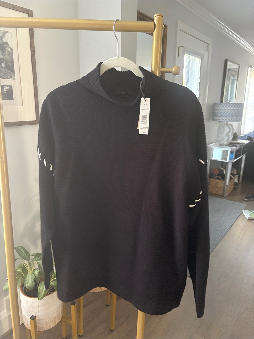 Tahari Black Ribbed Cowl Neck Sweater